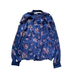 Something Else By Natalie Wood Blouse Top Floral Sheer Blue 6